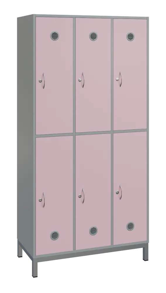 SBS-2233 šatní skříň 6-boxová, 1800x900x400 mm, kovové nohy, korpus šedý, dvířka pastelově růžová